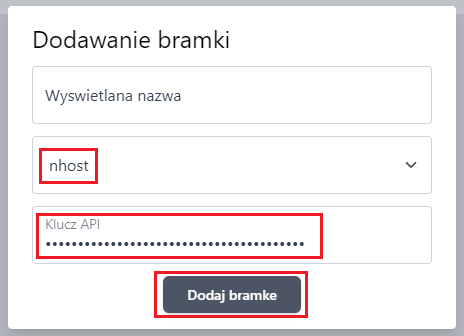 Zakładka zarządzania kluczami API