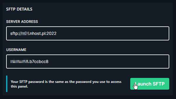 Zakładka SFTP DETAILS